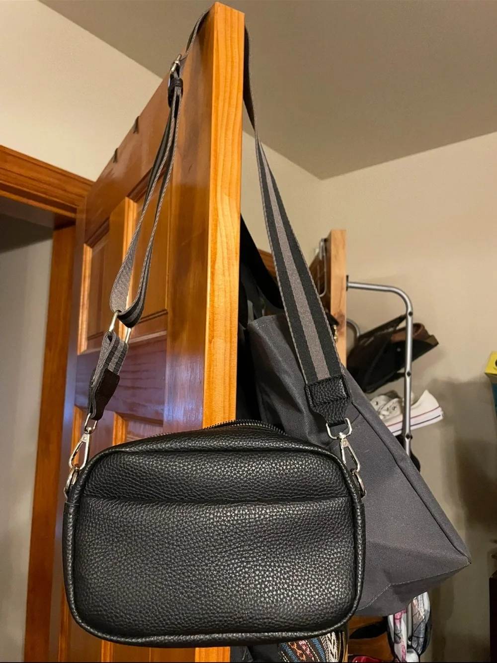 Black  Crossbody Bag - Classic Pebbled faux Leather Look